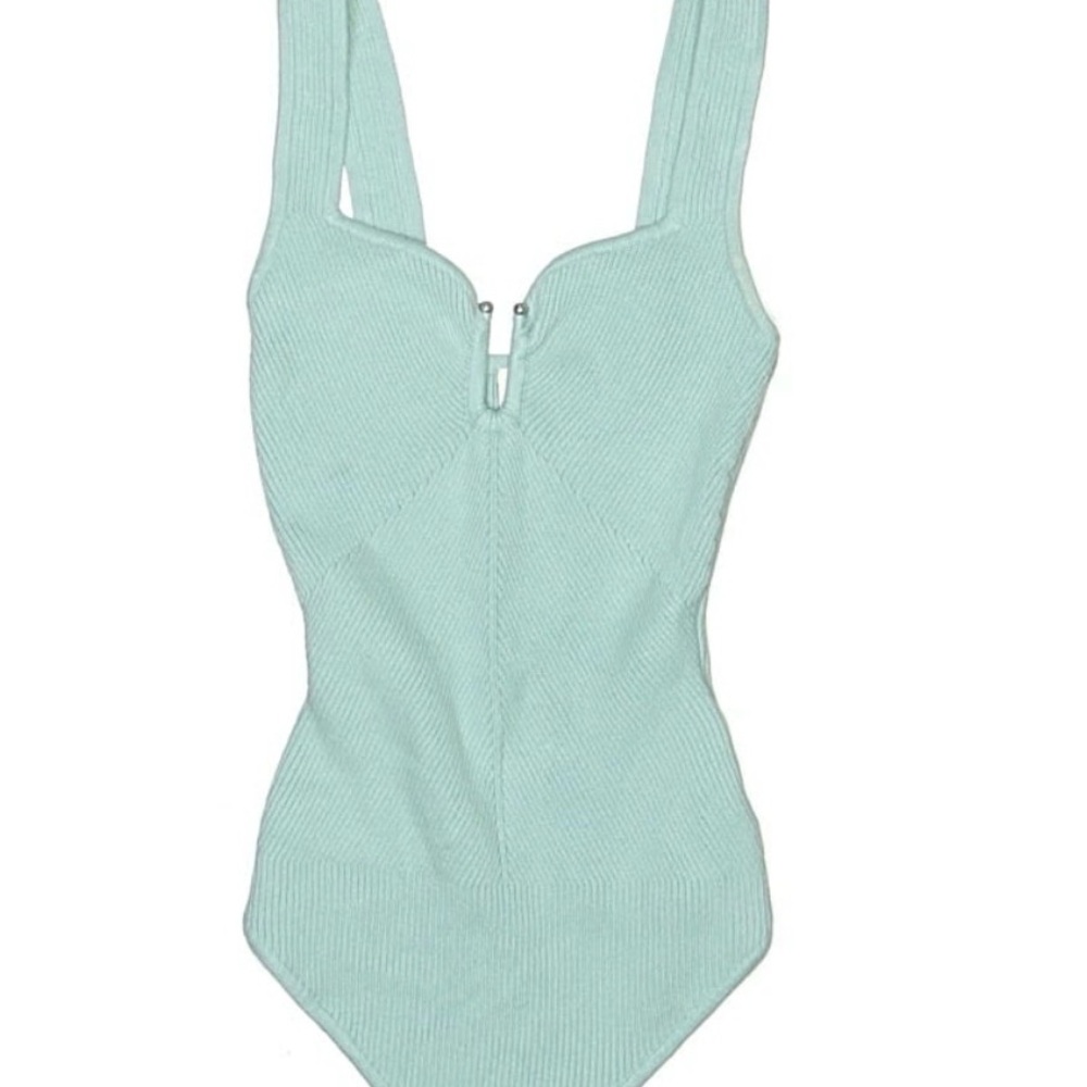 Abercrombie & Fitch Light Teal Ribbed Sweetheart Bodysuit with Front Hardware